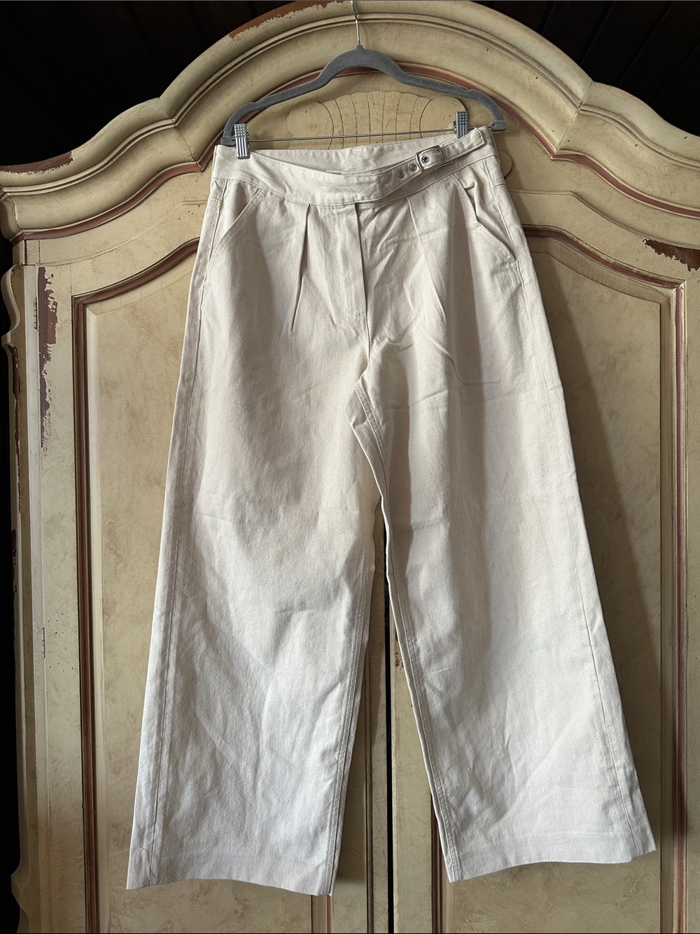 Free People Wide-Leg High-Rise Denim Jeans Pants Trousers in Ivory size 12